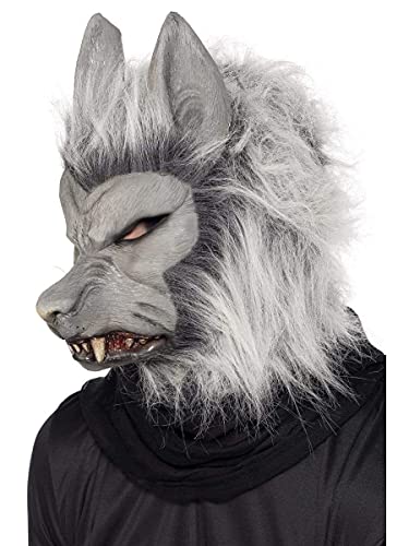 Gray wolf mask with pointed ears and fluffy, textured fur.