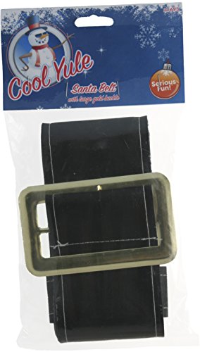 Black Santa belt with a large, gold-colored square buckle on packaging.