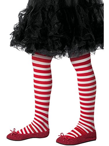 Red and white striped tights on a model's legs, with a black tutu skirt.