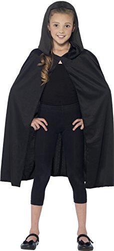 "Three children wearing different colored hooded capes: brown, white, and black, against a white background."