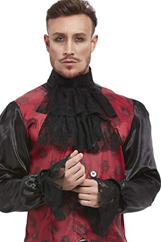 Man modeling a black lace cravat and ruffled cuffs set.