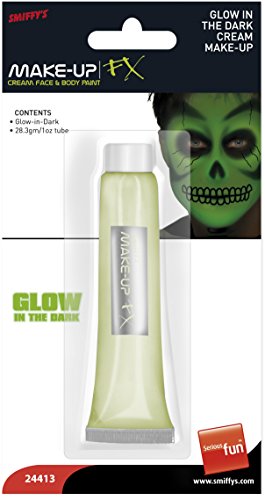 Glow-in-the-dark cream in a clear tube, packaged with a green skull design.