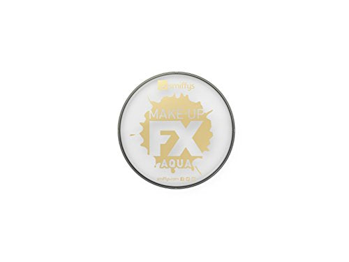 A round tin of white face paint with "MAKE-UP FX AQUA" printed on the lid.