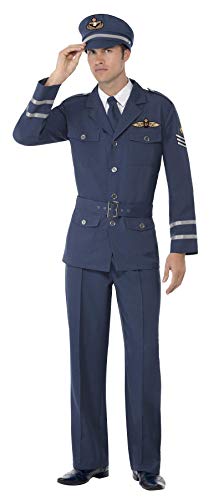 Man in a blue World War II Air Force Captain costume.