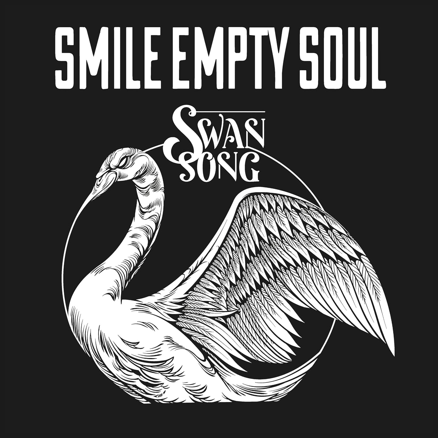Black and white illustration of a swan with the text "Smile Empty Soul.