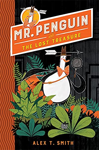 Book cover: Mr. Penguin, a penguin detective, in a jungle scene.
