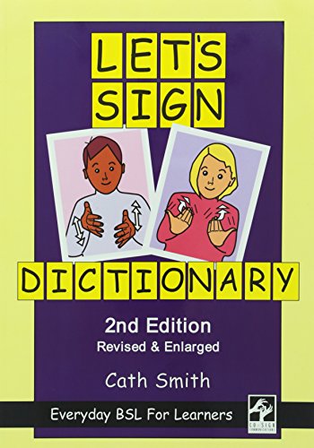 Book cover for Let's Sign Dictionary featuring illustrations of two people using sign language.