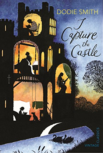 "Book cover of 'I Capture the Castle' featuring a silhouette of a castle at dusk."