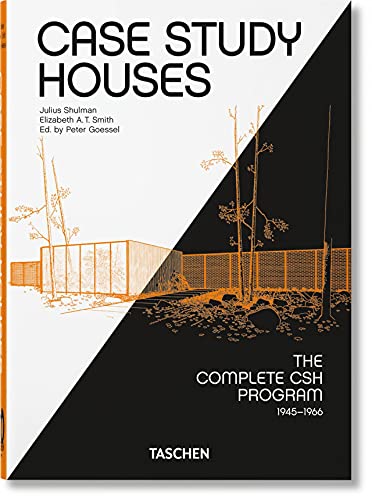 Book cover titled Case Study Houses with a split black and white architectural illustration.
