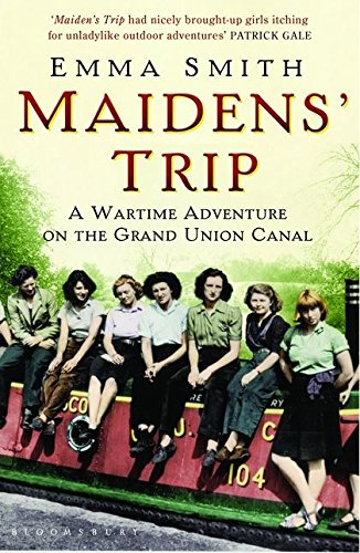 Book cover: “Maidens’ Trip” with a photo of women on a canal boat.
