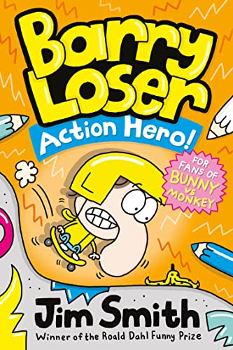 Book cover illustration of a cartoon boy in a yellow helmet riding a skateboard.