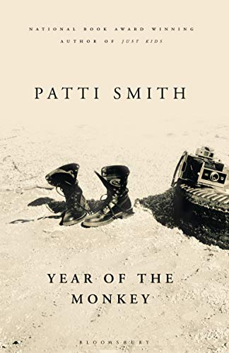 Book cover: "Year of the Monkey" by Patti Smith, with boots and camera.