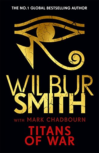 Book cover: black background, golden Eye of Horus, and title "Titans of War".