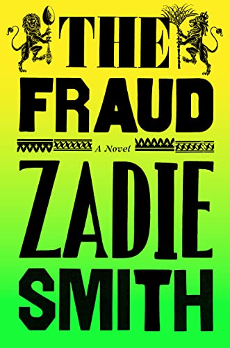 Book cover: "The Fraud" by Zadie Smith, black text on green and black.