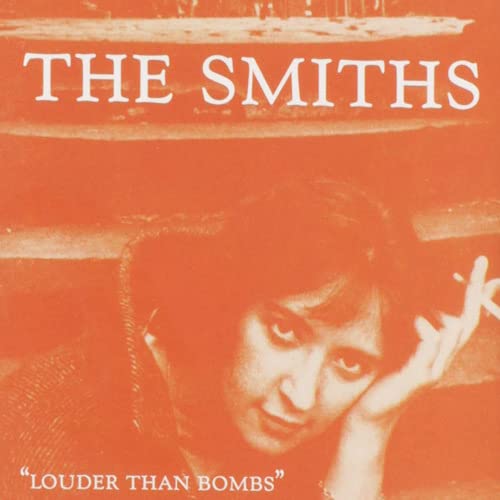 The Smiths album cover, "Louder Than Bombs," featuring a portrait.