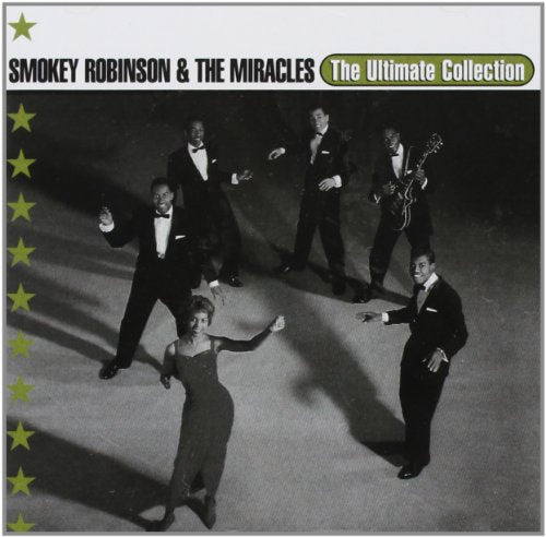 Smokey Robinson & The Miracles album cover, black and white, group portrait.
