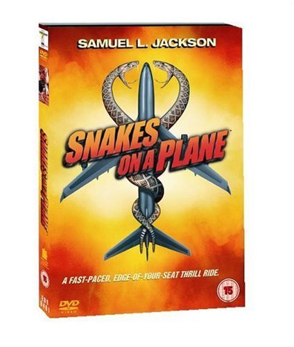Snakes On A Plane" DVD cover with a plane and coiled snakes.