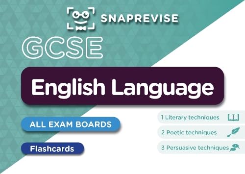 SnapRevise GCSE English Language flashcards featuring exam board coverage and literary, poetic, and persuasive techniques.
