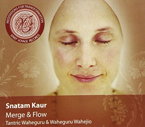 Close-up of Snatam Kaur with eyes closed, CD cover art.