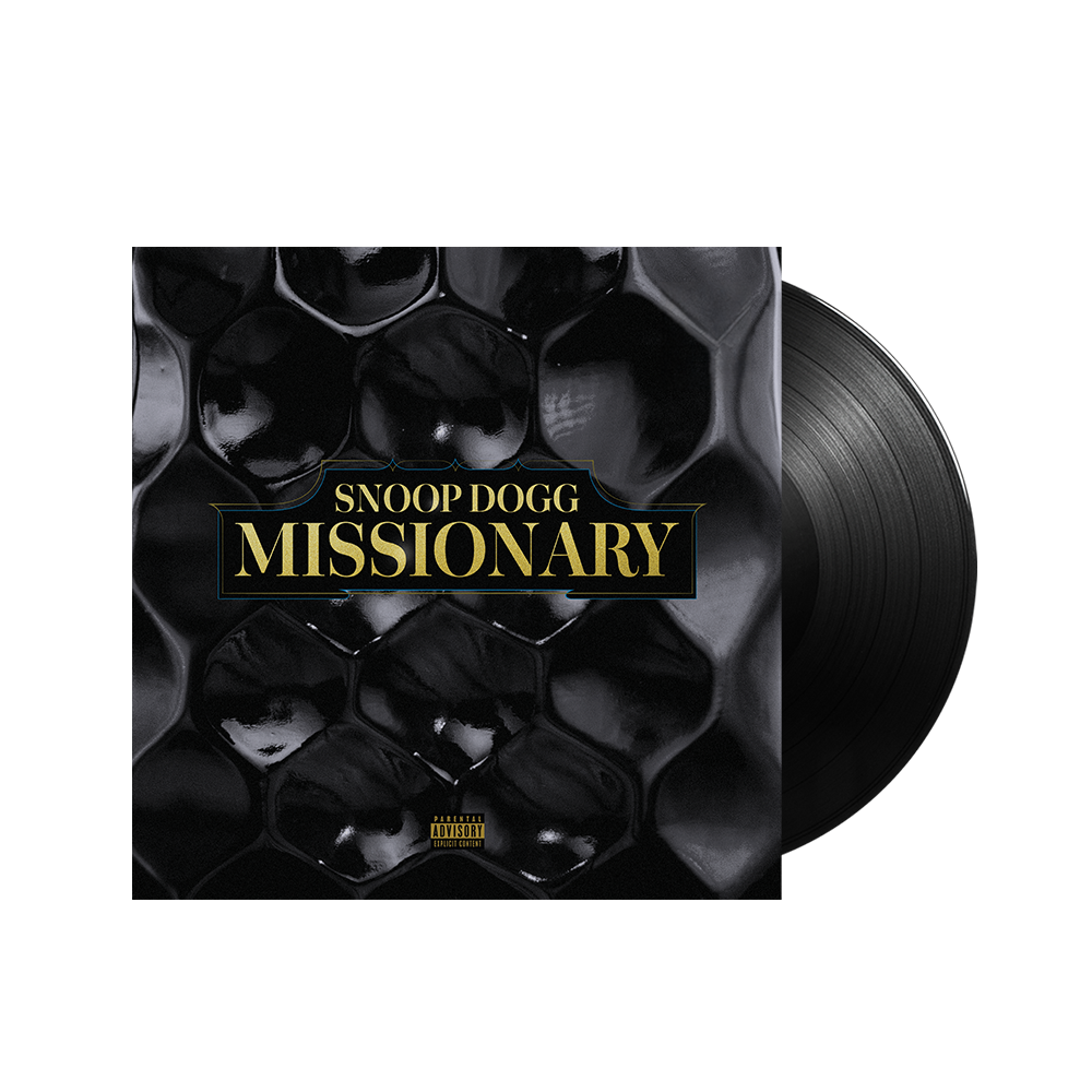Snoop Dogg's "Missionary" vinyl record with a black, textured cover.