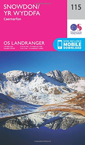 Ordnance Survey map cover featuring a snowy mountain landscape of Snowdon/Yr Wyddfa.