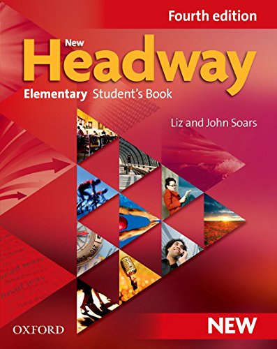Red "New Headway Elementary Student's Book" cover with diverse imagery.