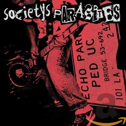 CD cover for "Societys Parasites" featuring a guitarist in monochrome.