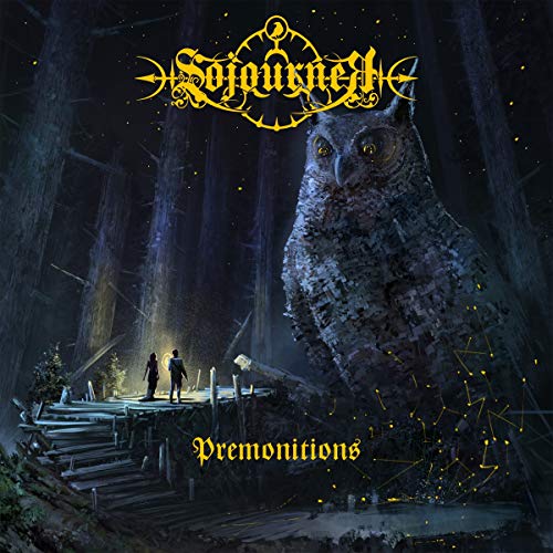 "CD album cover with owl and people on a wooden platform in a forest."