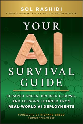 Book cover: "Your AI Survival Guide" with a bandage-covered letter "A".