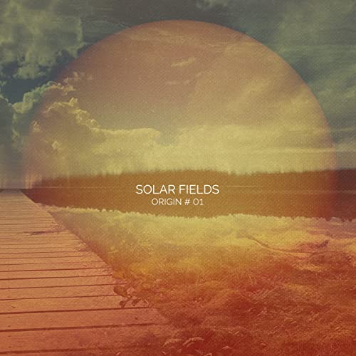 Album cover for Solar Fields’ “Origin #01” with a sunset landscape.