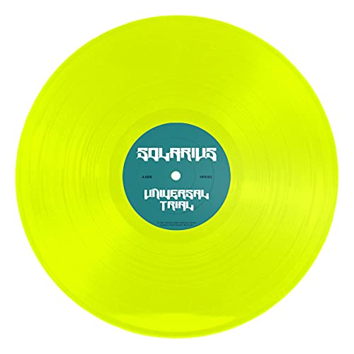 Bright yellow vinyl record with blue and white "Solarius - Universal Trial" label.