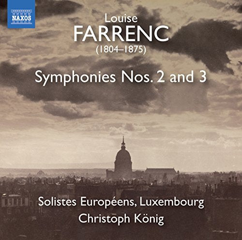 CD cover for Louise Farrenc symphonies with a cityscape background.