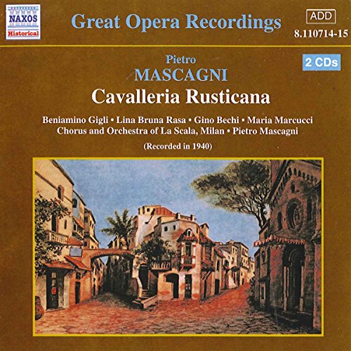 CD cover for Mascagni’s Cavalleria Rusticana, featuring a village scene.