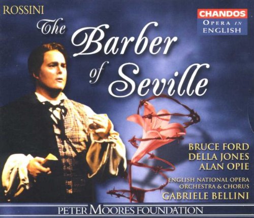 "CD cover for 'The Barber of Seville' opera, featuring a man in 18th-century attire."