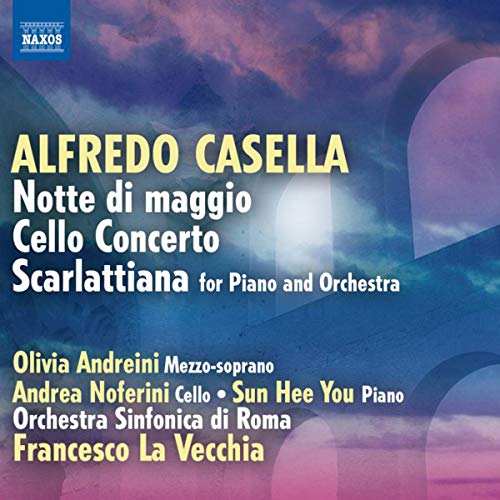 CD cover featuring text by Alfredo Casella against a purple and blue architectural background.