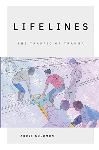 Book cover: “Lifelines” depicts figures near train tracks, sketched in blue.