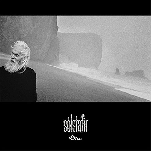 Black and white album cover featuring an elderly man and coastal landscape.