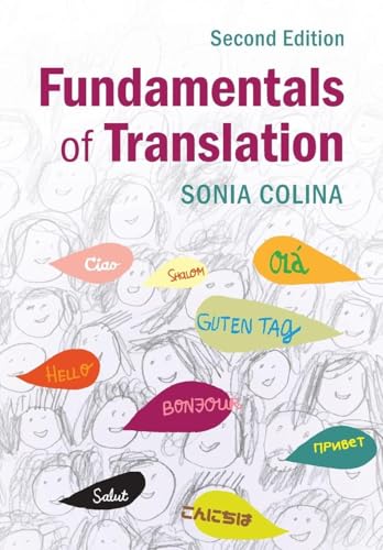 Book cover: “Fundamentals of Translation” with sketched faces and greetings.