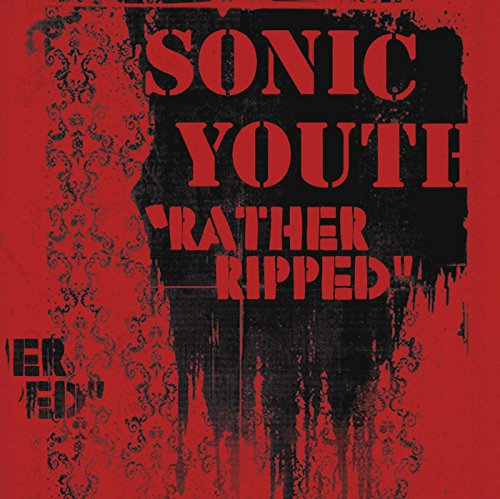 Red album cover for Sonic Youth’s “Rather Ripped” with distressed text.