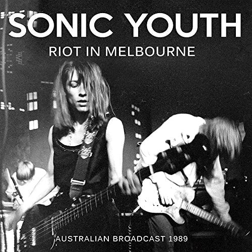 Black and white CD cover of Sonic Youth performing live in 1989.