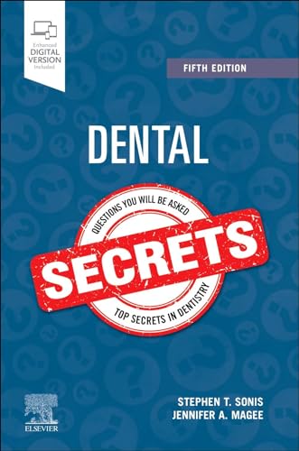 Blue textbook cover with “Dental Secrets” title and question mark pattern.
