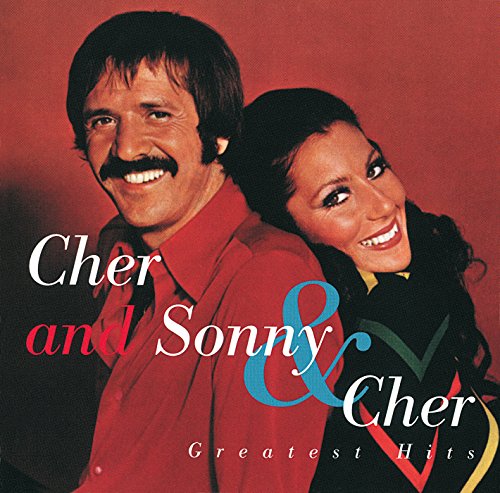 Sonny and Cher album cover, red background, smiling portraits.