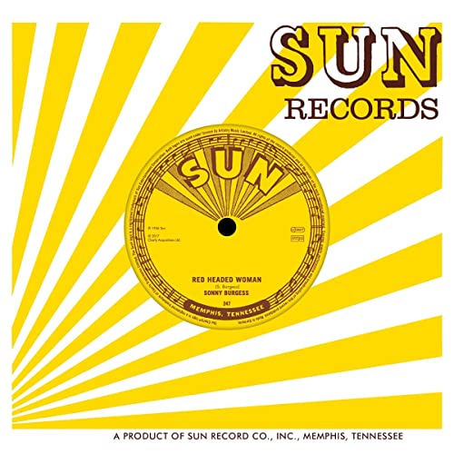 Yellow vinyl record label with "Sun Records" and "Sonny Burgess" text.