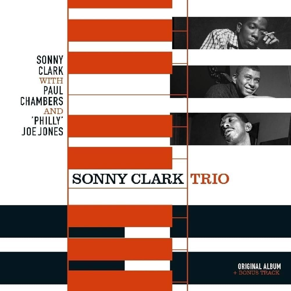 Album cover for Sonny Clark Trio featuring portraits and abstract red stripes.