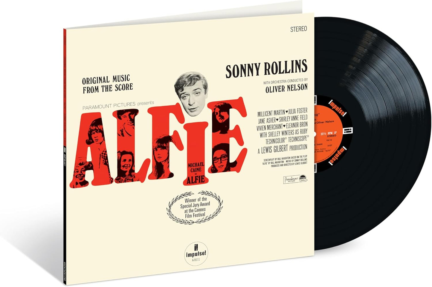 Alfie" vinyl record by Sonny Rollins with a portrait of Michael Caine.