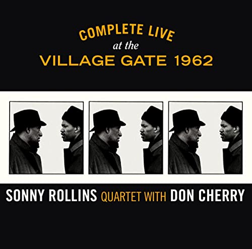 Album cover with text and three black and white profile photos of Sonny Rollins.