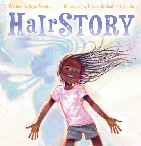 Book cover: smiling girl with flowing hair, illustrated in watercolor.