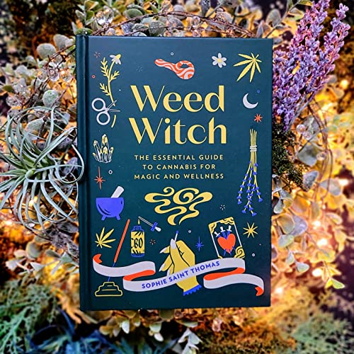 Book cover, "Weed Witch," with illustrated design and surrounding foliage.