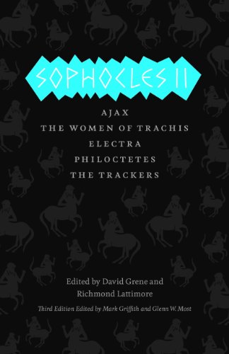 Book cover for "Sophocles II: Ajax" with repeating horse and rider silhouettes.