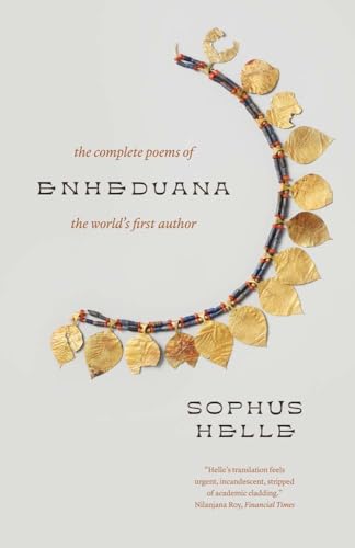 Book cover with Enheduana's name and ancient Mesopotamian design elements on a neutral background.